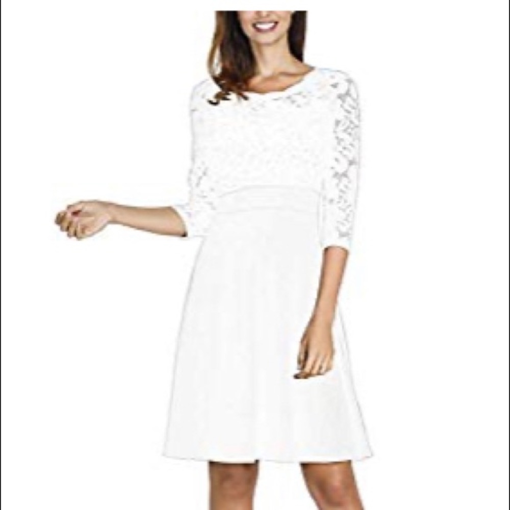 White lace a line 3/4 length sleeve dress